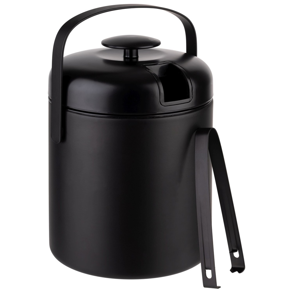 IJsemmer set 15.0x15.5x22.0cm 1.3 liter Polar zwart inclusief deksel ijstang uitlekrooster draaghengsel roestvrij staal PP ABS