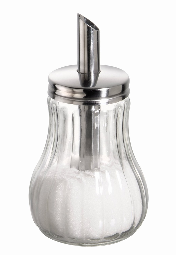 Suikerdispenser glas met rvs deksel en doseertuit 8.0x8.0x15.0cm