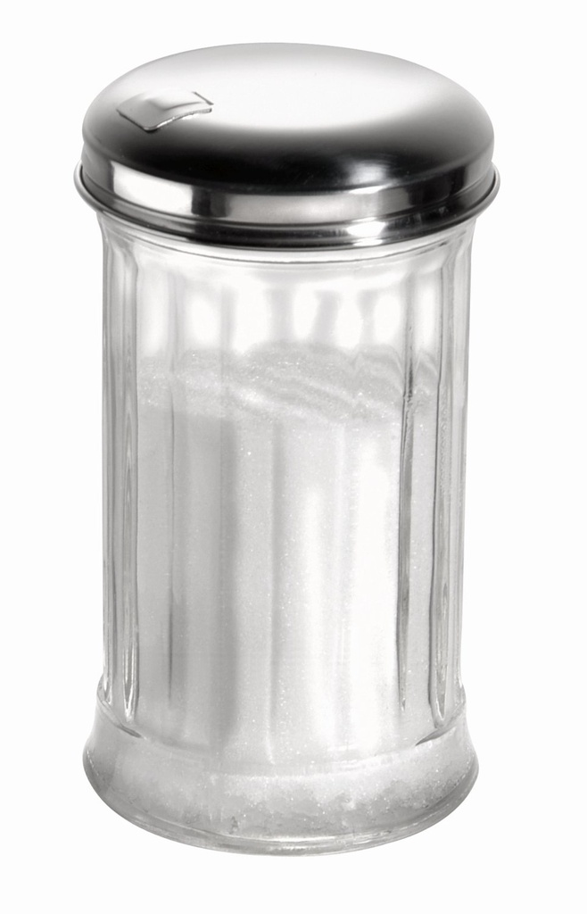 Glazen suikerstrooier met rvs deksel 7.5x7.5x13.5cm