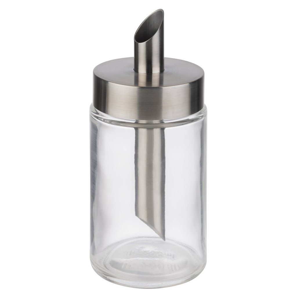 Glazen Suikerdispenser met RVS 18/8 deksel en 1.5cm doseerbuis 0.2 L Ø 6.0x14.5cm