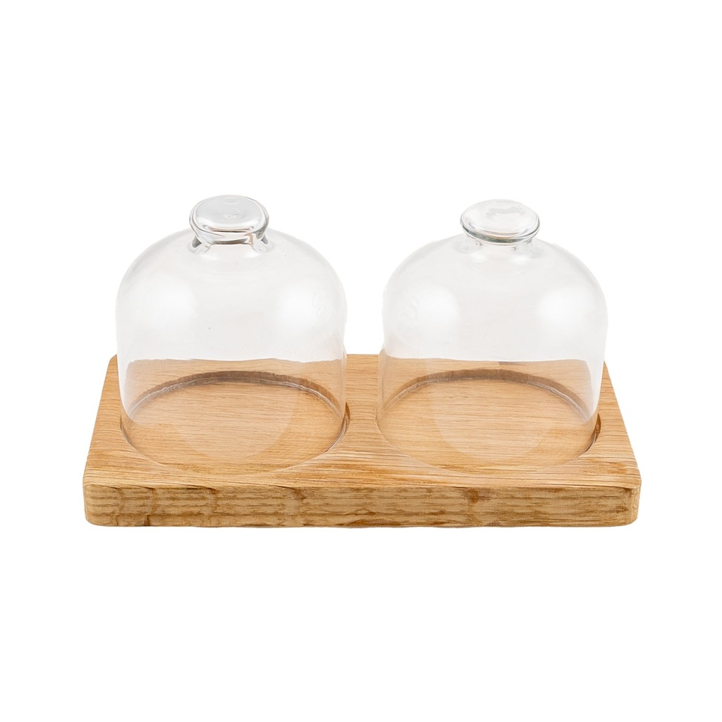 Houten plank met 2 stolp 10.0x19.5cm Room Amenities Oak Natural Joy Buffet