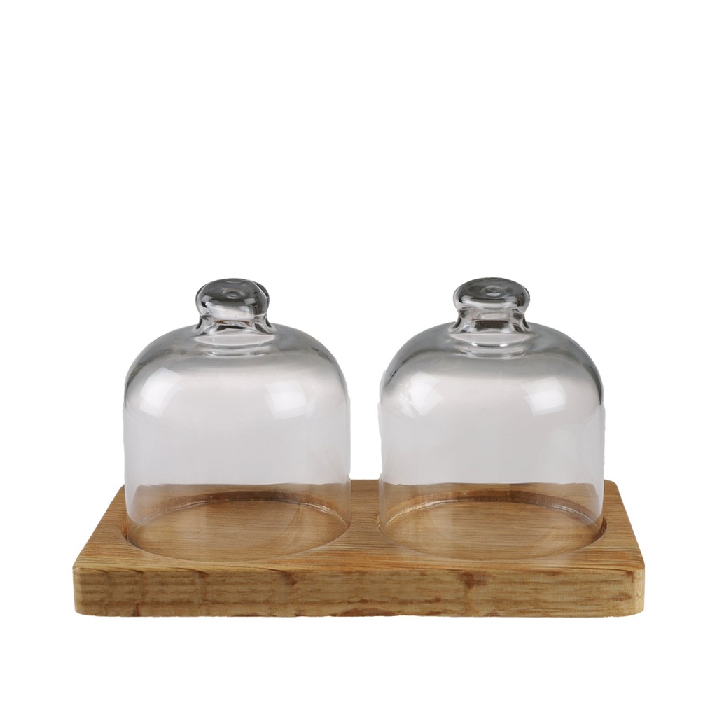 Houten plank met 2 stolp 10.0x19.5cm Room Amenities Beech Natural Joy Buffet