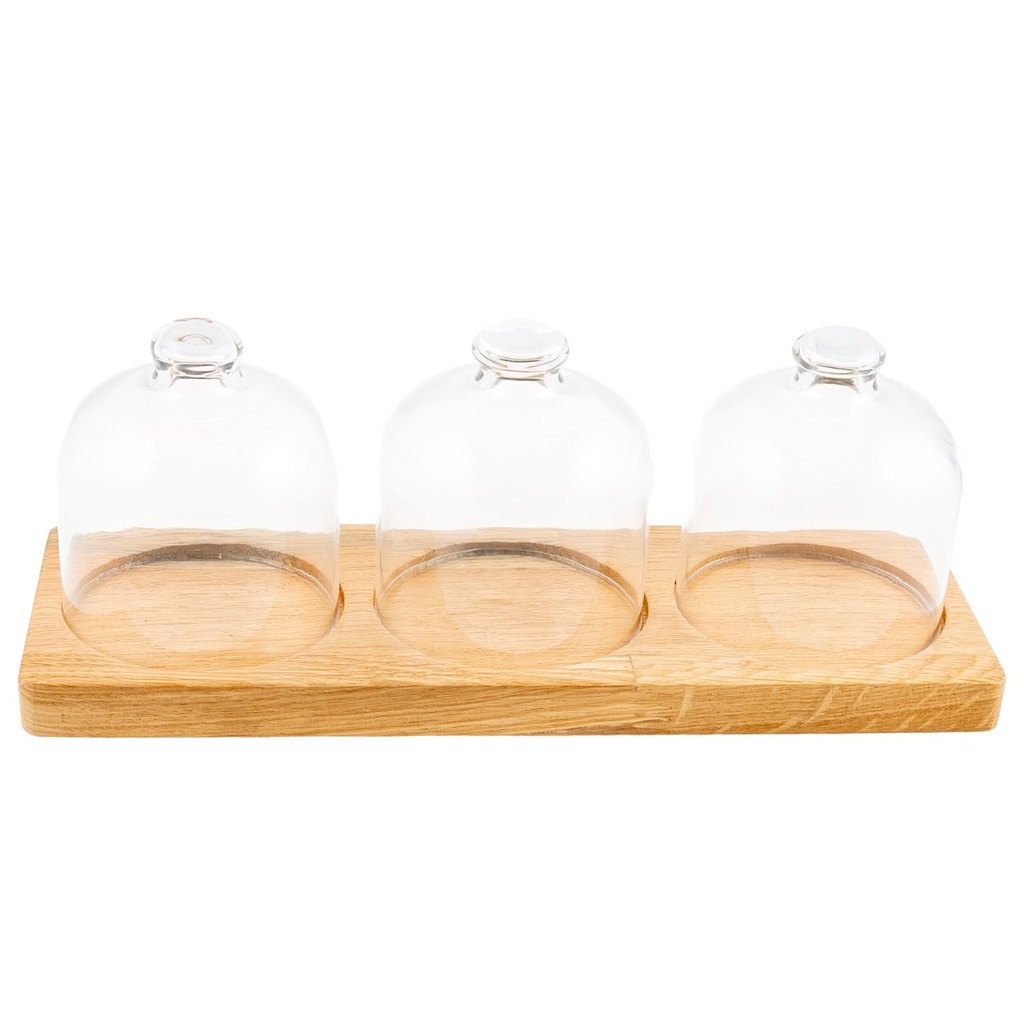 Houten plank met 3 stolp 10.0x28.5cm Room Amenities Oak Natural Joy Buffet