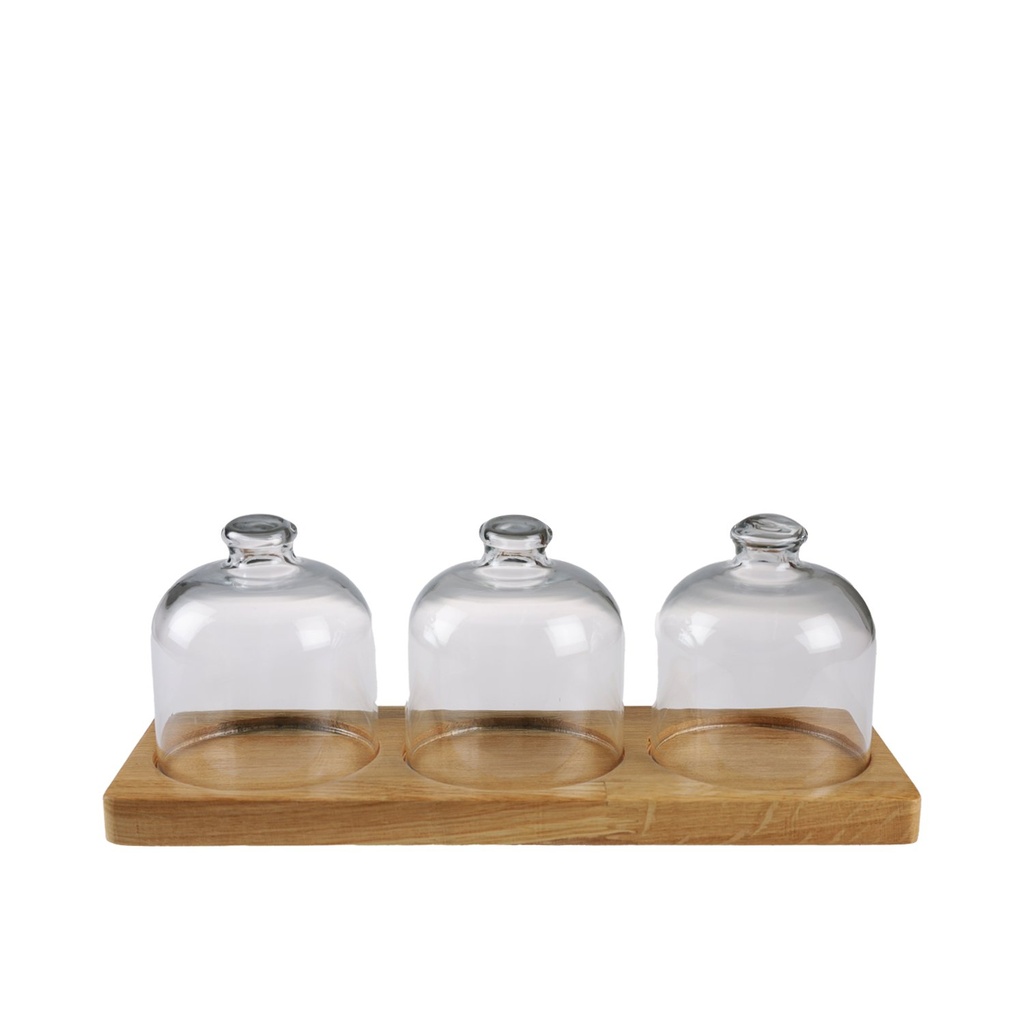 Houten plank met 3 stolp 10.0x28.5cm Room Amenities Beech Natural Joy Buffet