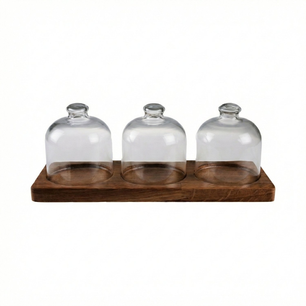 Houten plank met 3 stolp 10.0x28.5cm Room Amenities Beech Dark Joy Buffet