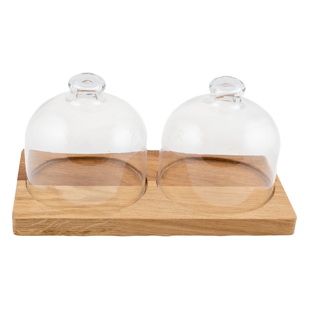 Houten plank met 2 stolp 24.8x12.7cm Room Amenities Oak Natural Joy Buffet