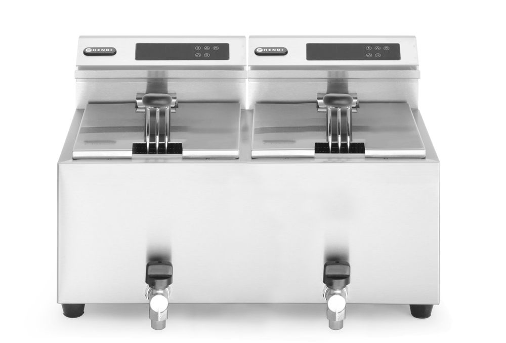 Friteuse Profi Line met aftapkraan digitaal 2x 8 l Hendi