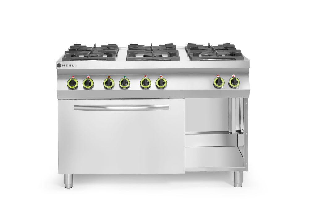 Gasfornuis 6pits - hetelucht oven - GN1/1 Hendi
