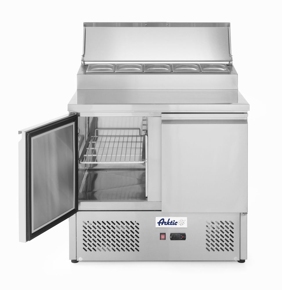 Saladette met twee deuren en verhoogde GN vitrine 300 l Hendi