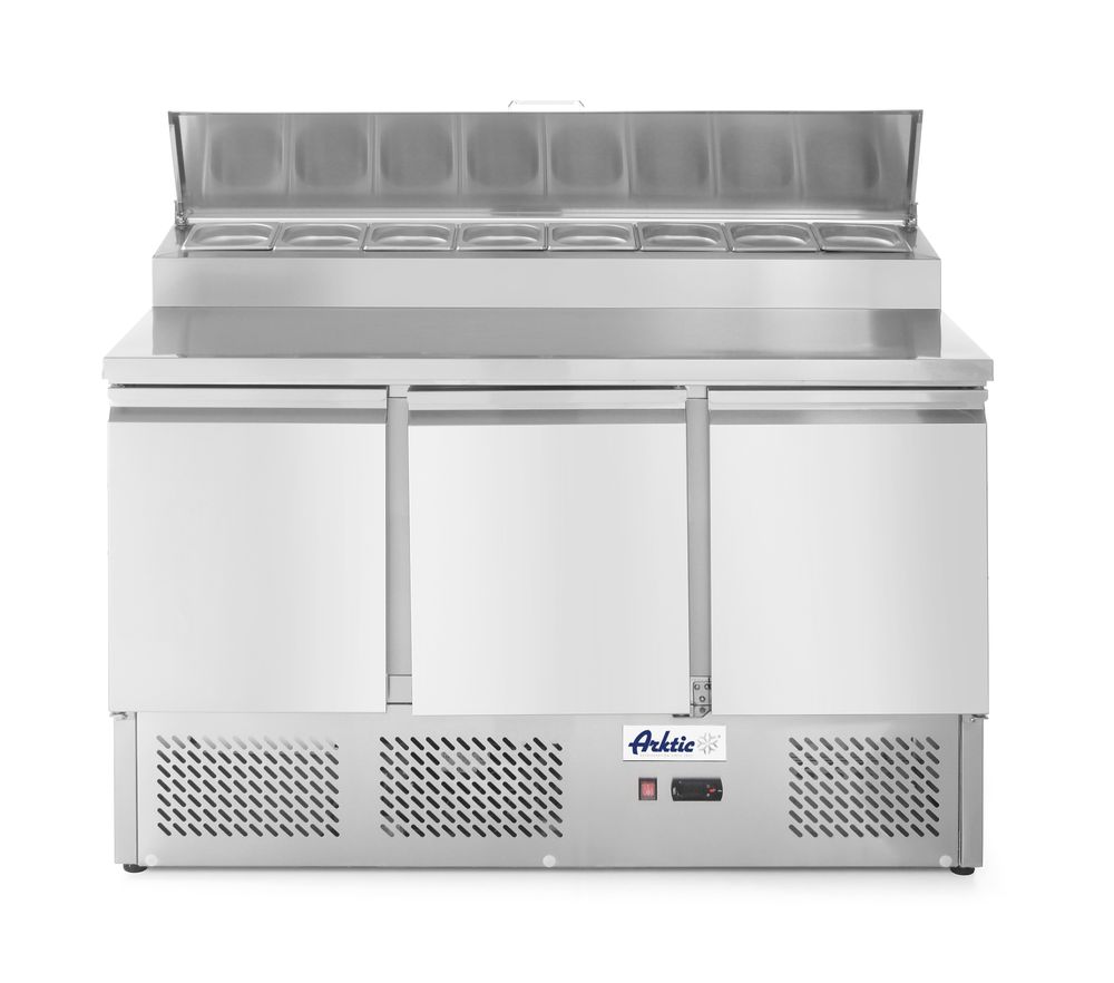 Saladette met drie deuren en verhoogde GN vitrine 380 l Hendi