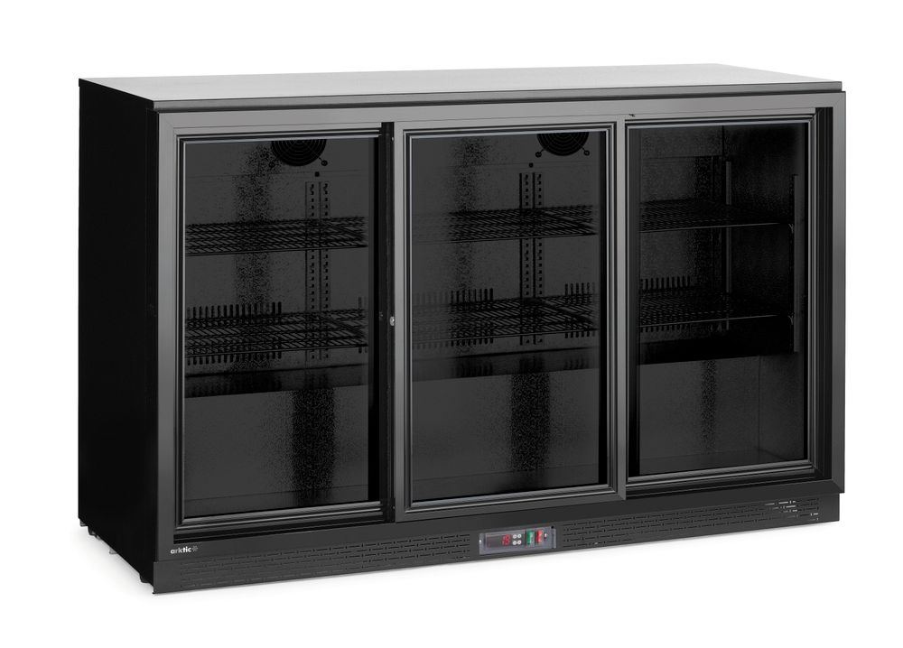 Backbar koelkast zwart met 3 schuifdeuren 308 l Hendi