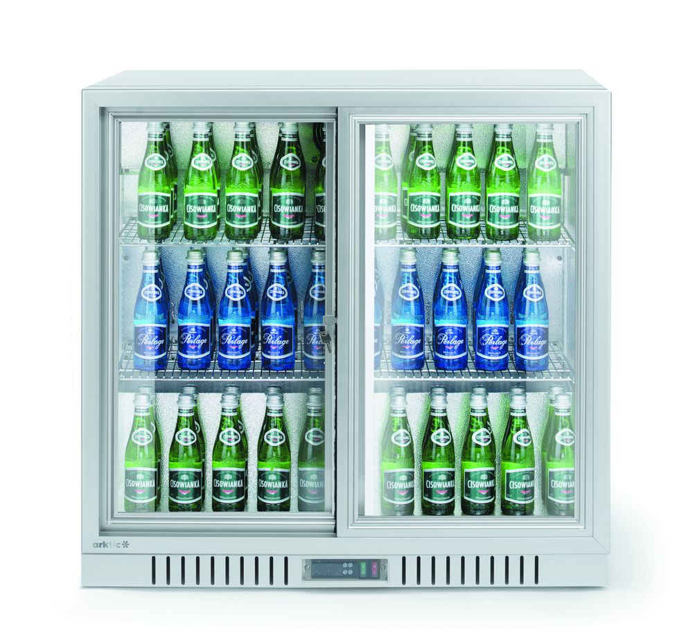 Backbar koelkast zilver met 2 schuifdeuren 188 l Hendi