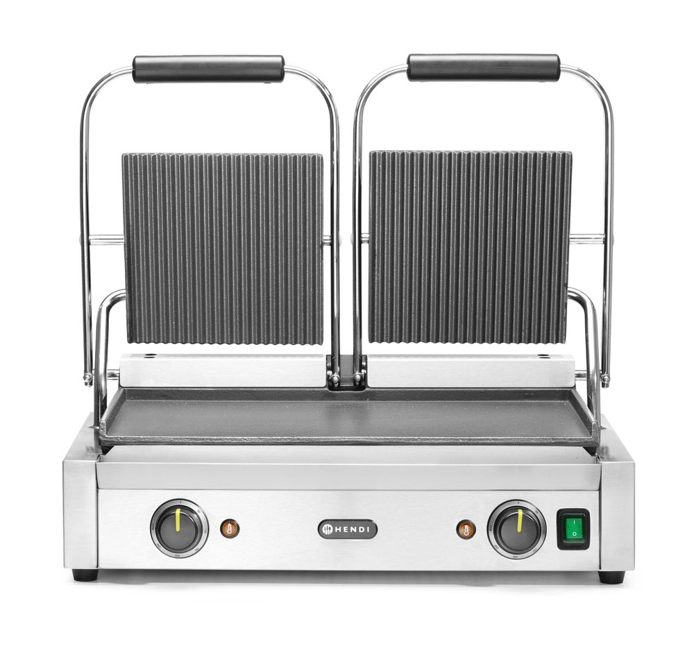 Contactgrill dubbel boven geribd onder glad 3600W Hendi