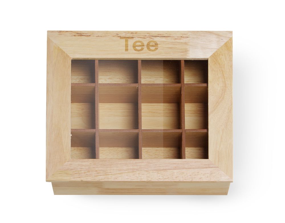 Theedoos hout met acrylvenster 12 compartimenten Hendi