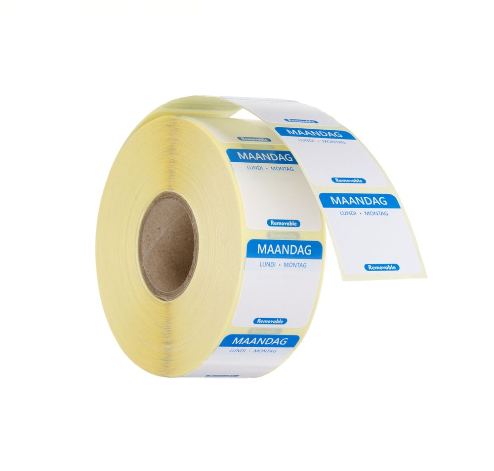 Label monday NL-FR-DE resuable 25x25mm rol 1000 st. Hendi