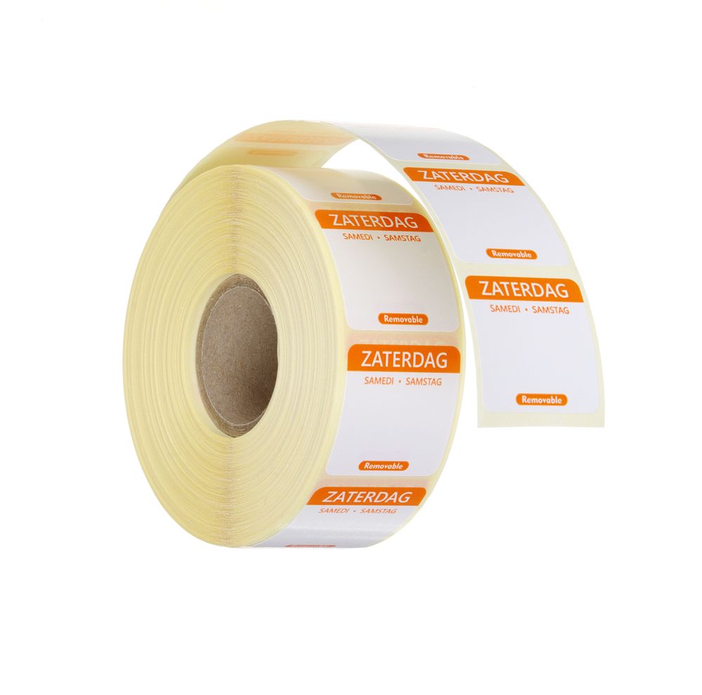 Label saterday NL-FR-DE resuable 25x25mm rol 1000 st. Hendi