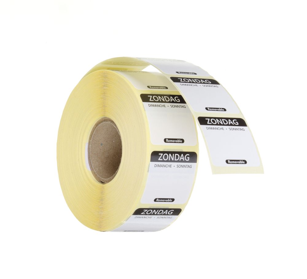 Label sunday NL-FR-DE resuable 25x25mm rol 1000 st. Hendi