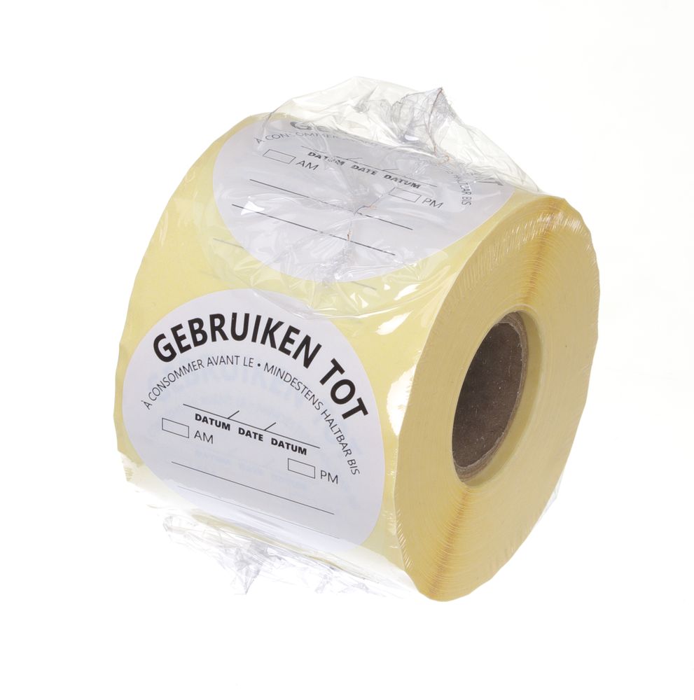 Label USE BEFORE NL-FR-DE resuable Ø50mm rol 500 st. Hendi