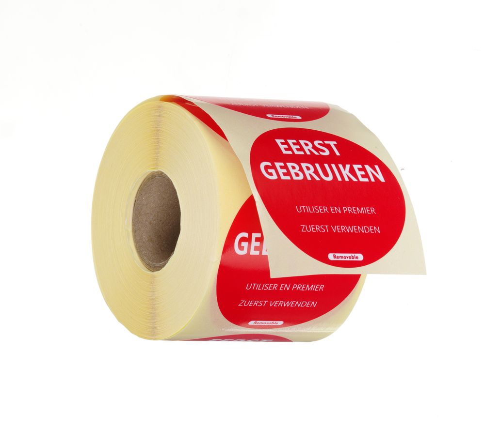 Label USE FIRST NL-FR-DE resuable 50x100mm rol 500 st. Hendi