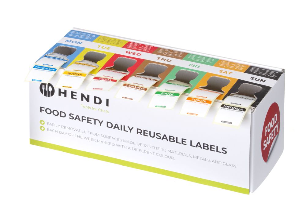 Set of daily labels NL-FR-DE resuable met dispenser Hendi