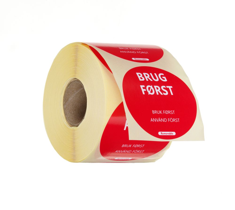 Label USE FIRST DK-NO-SE resuable 50x100mm rol 500 st. Hendi
