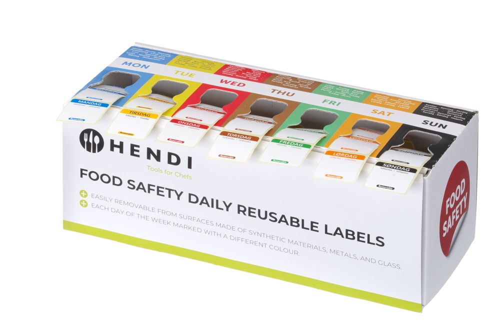 Set of daily labels DK-NO-SE resuable met dispenser Hendi