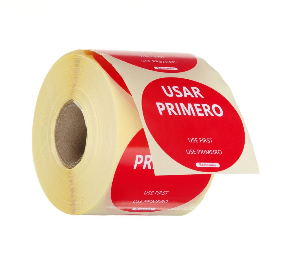 Label USE FIRST ES-PT-EN resuable 50x100mm rol 500 st. Hendi