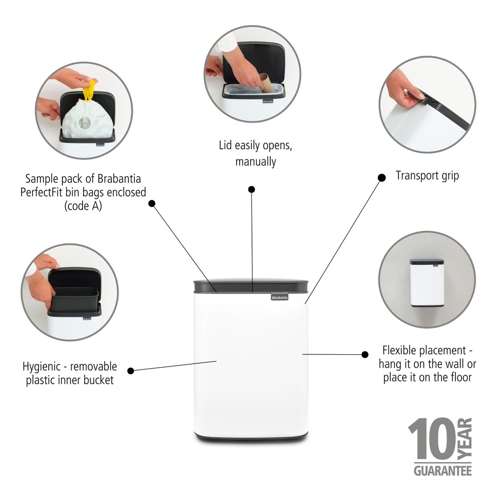 Prullenbak 4.0l Bo Brabantia wit