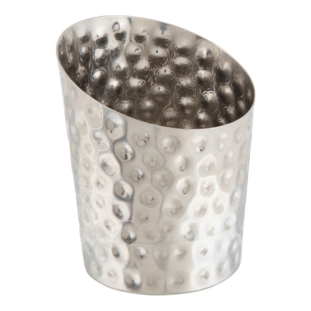 Serveerbeker schuin 9.5cm RVS gehamerd Genware