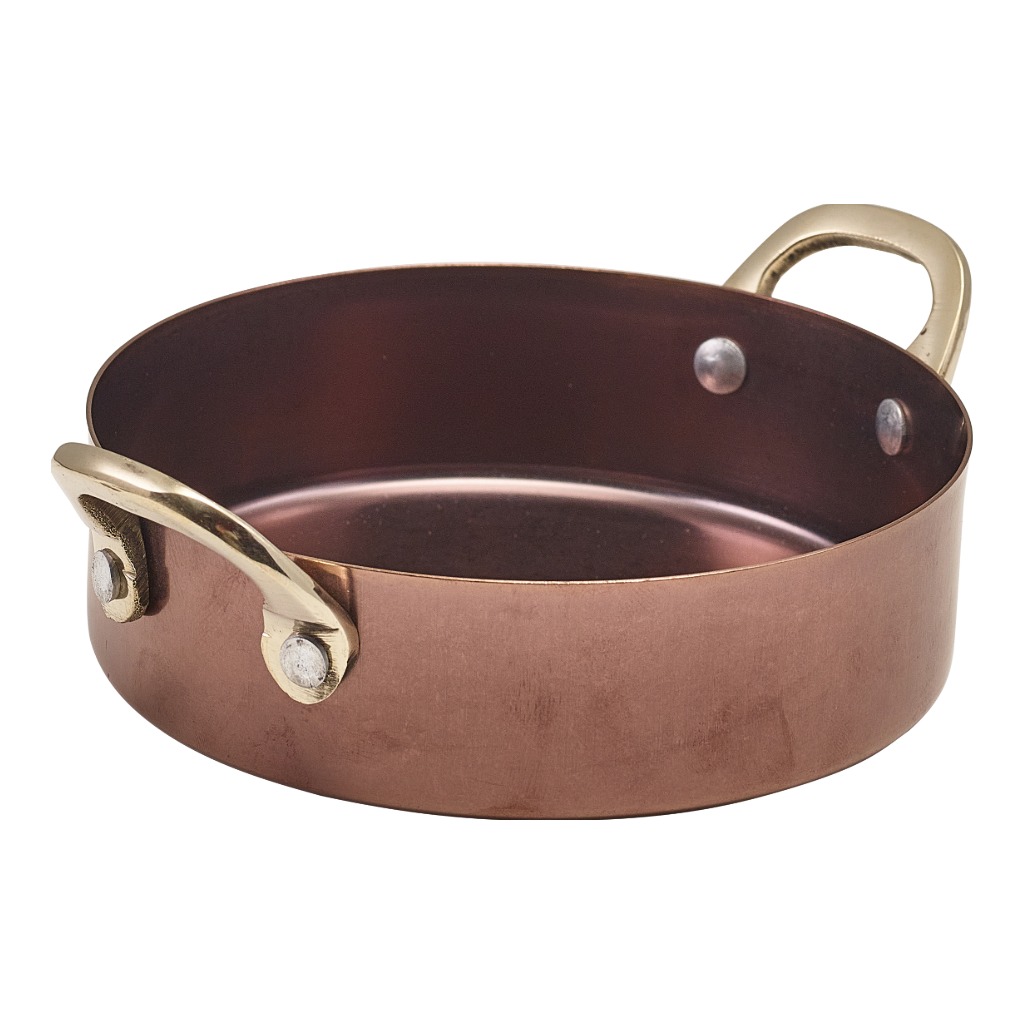 Serveerpan mini rond 12.3cm steel vintage koper Genware
