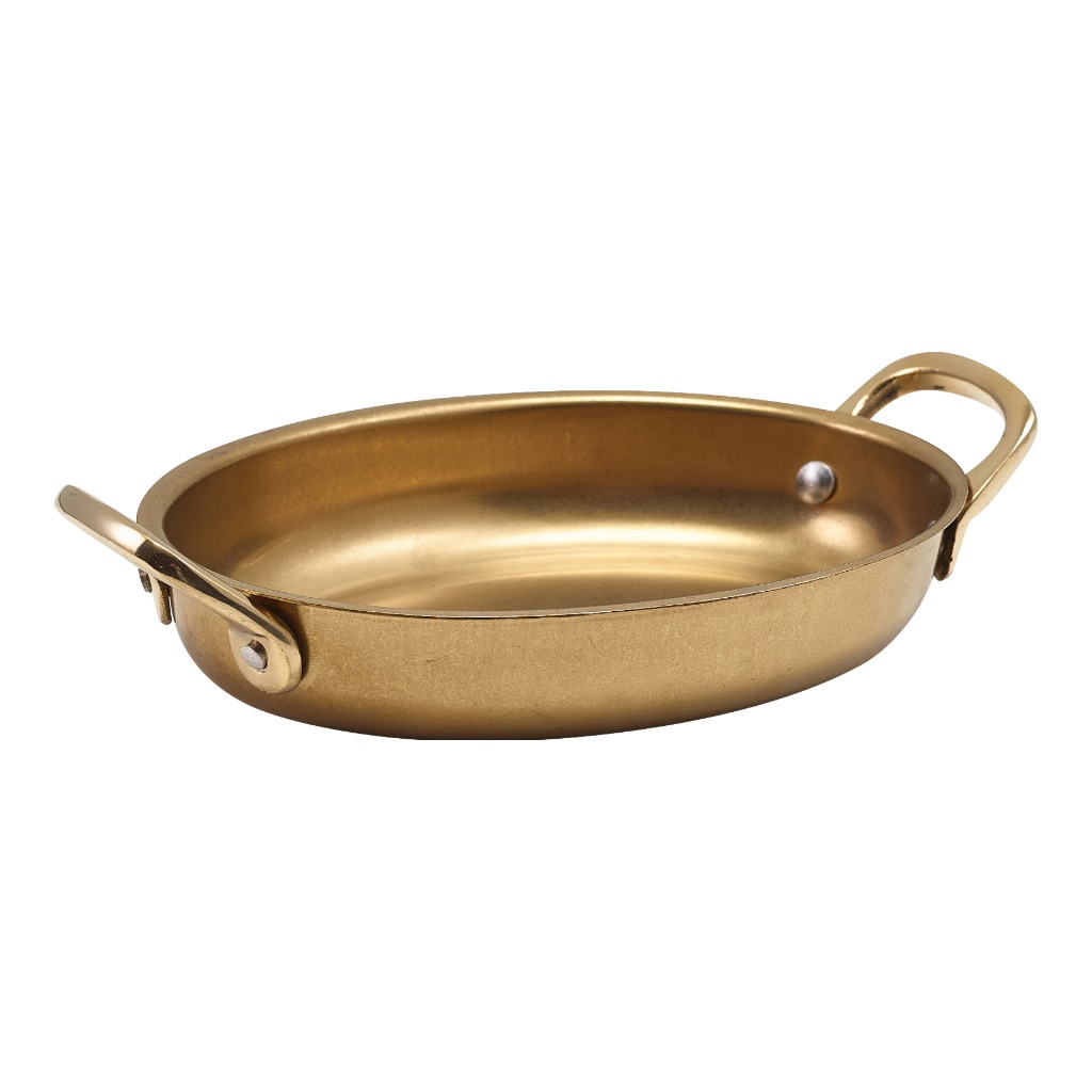 Serveerpan ovaal 16.5x12.5cm steel vintage goud Genware