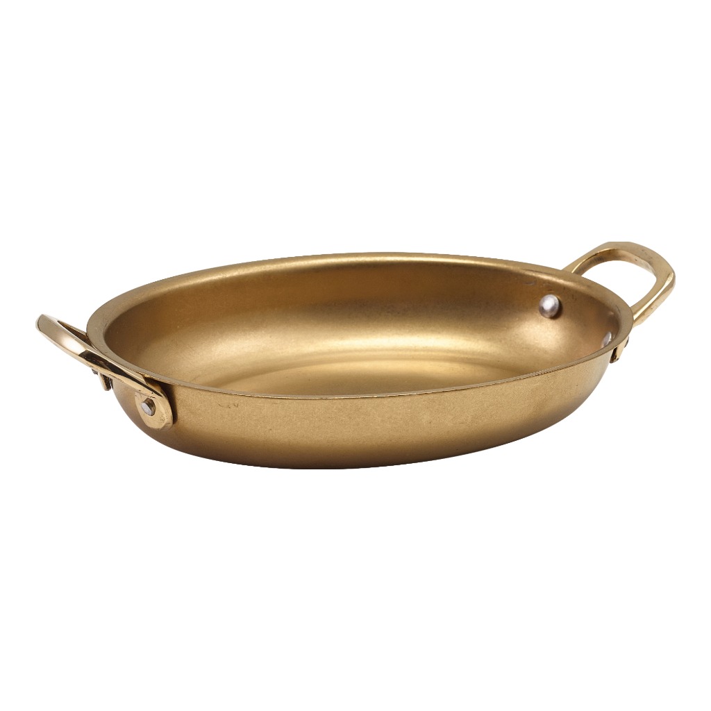 Serveerpan ovaal 18.5x13.5cm steel vintage goud Genware