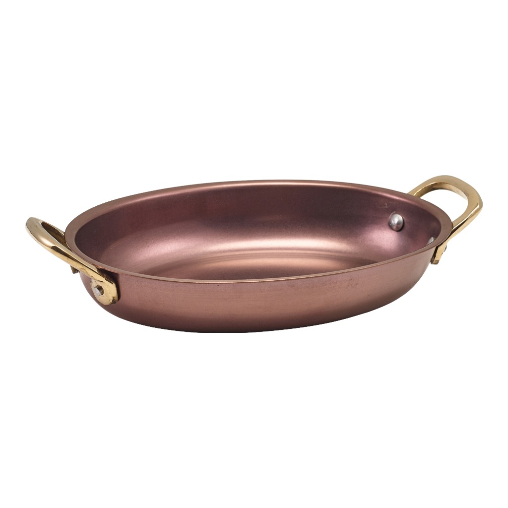 Serveerpan ovaal 18.5x13.5cm steel vintage koper Genware