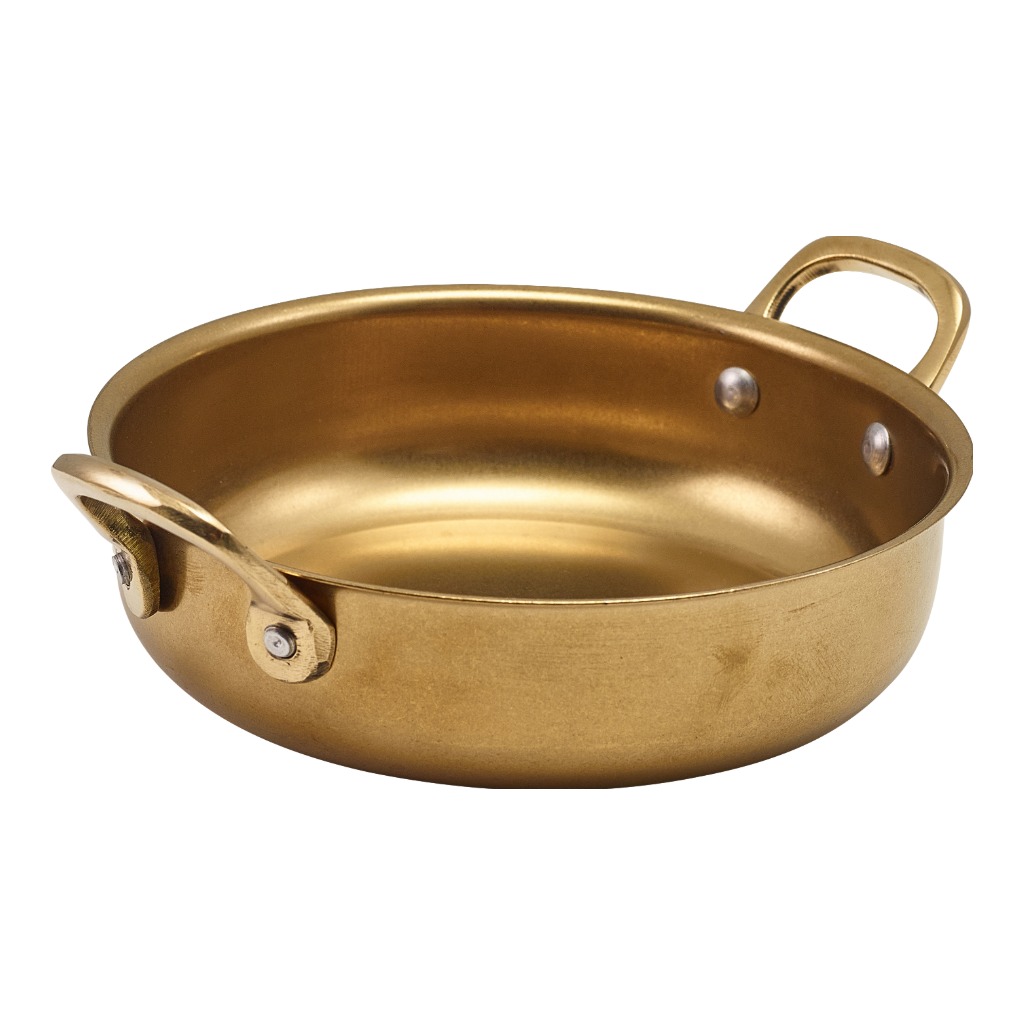Serveerpan rond 15.5cm steel vintage goud Genware