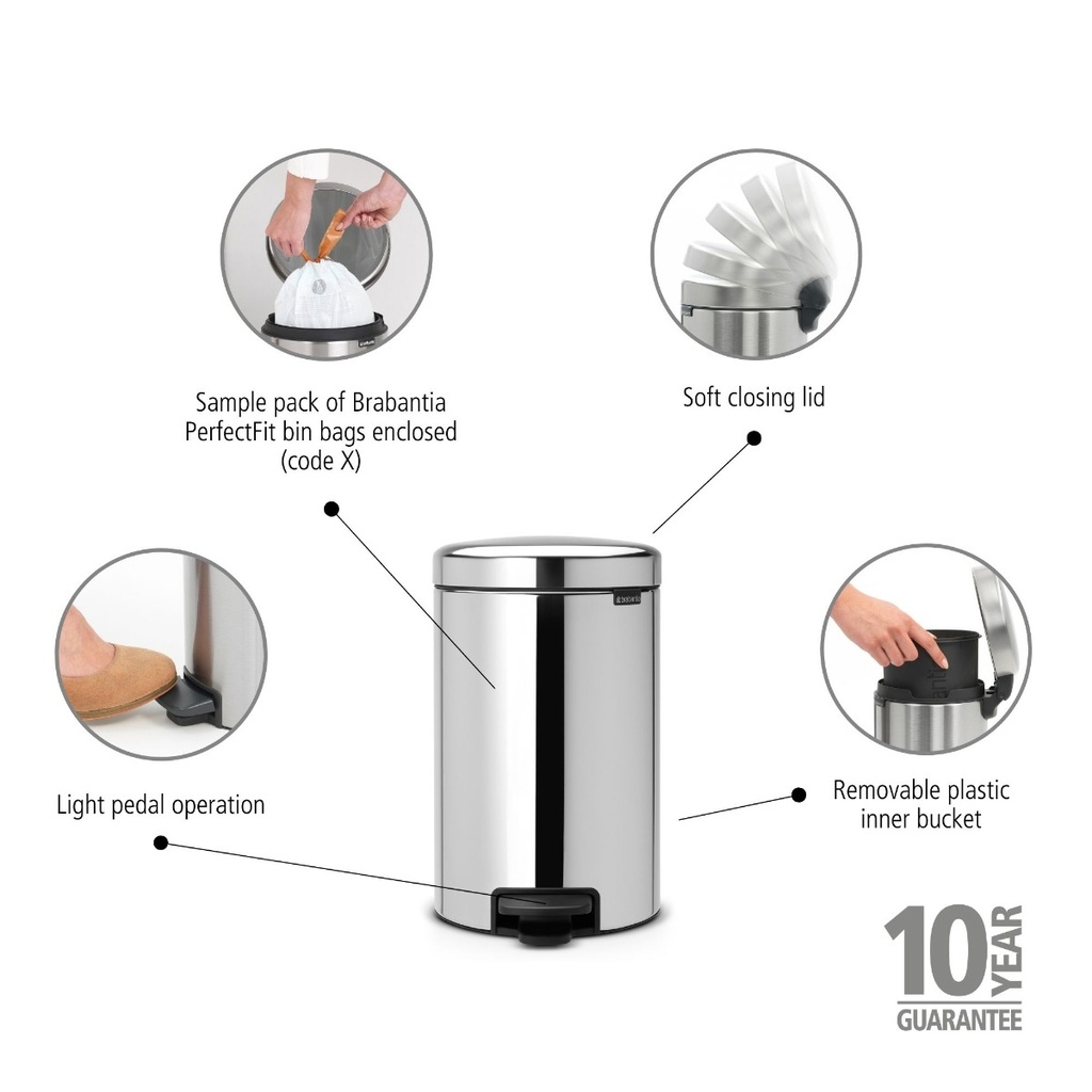 Prullenbak 12.0l NewIcon Brabantia steel