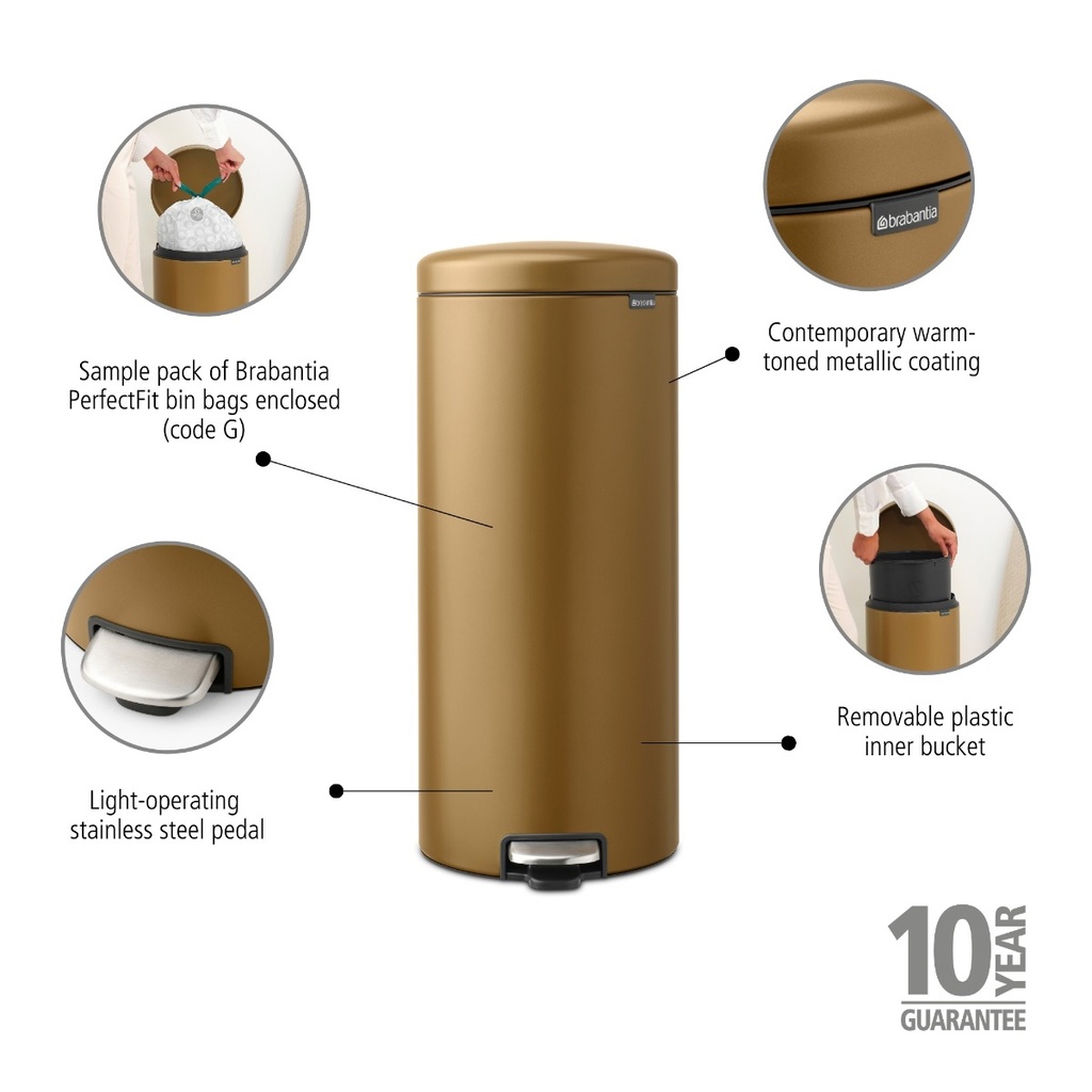 Prullenbak 30.0l NewIcon Brabantia warm brass