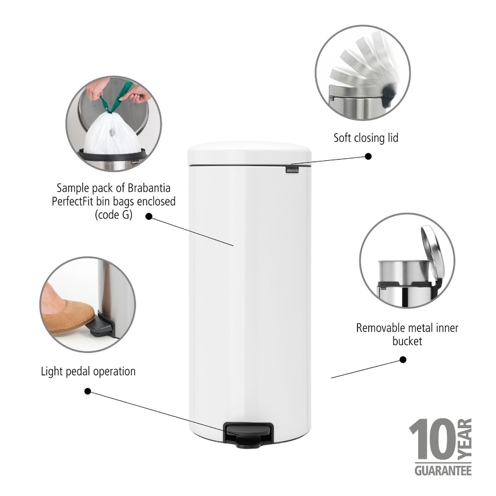 Prullenbak 30.0l NewIcon m/metalen binnenemmer Brabantia white