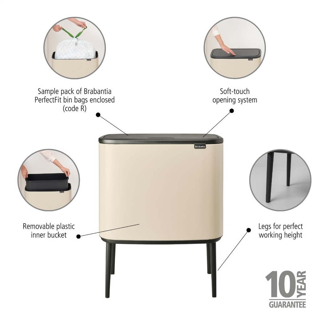 Prullenbak 36.0l Bo touch Brabantia soft beige
