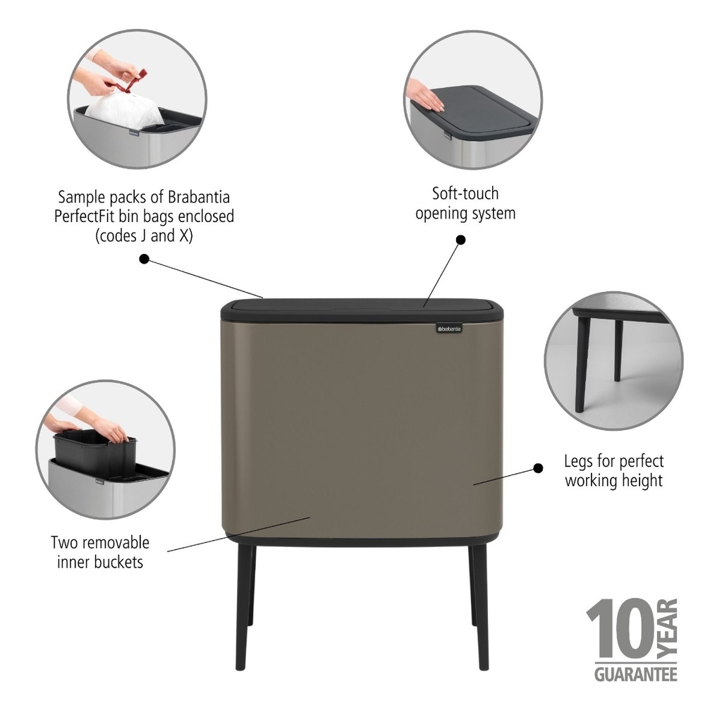 Prullenbak 11/23.0l Bo touch Brabantia platinum