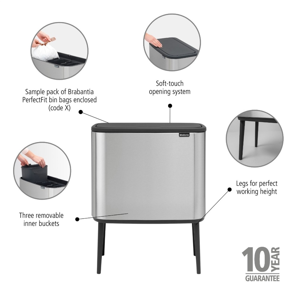 Prullenbak 3x11.0l Bo touch Brabantia fpp matt steel