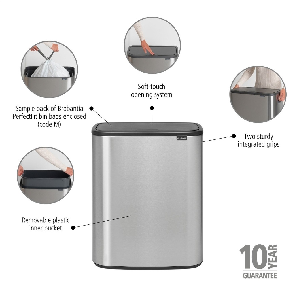 Prullenbak 60.0l Bo touch Brabantia fpp matt steel