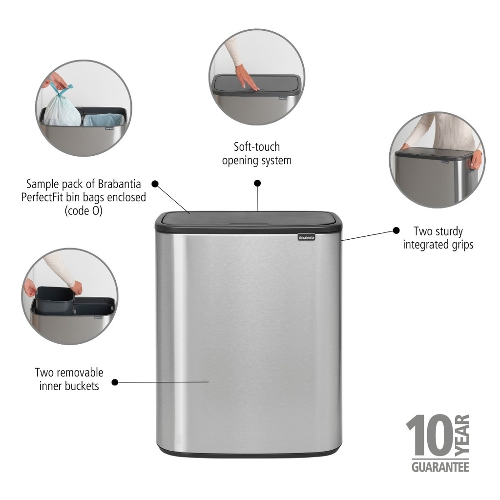 Prullenbak 2x30.0l Bo touch Brabantia fpp matt steel