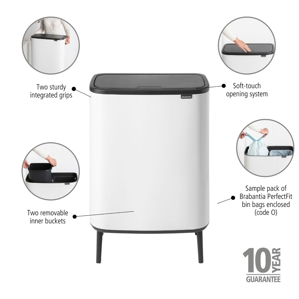Prullenbak 2x30.0l Bo touch Hi Brabantia white
