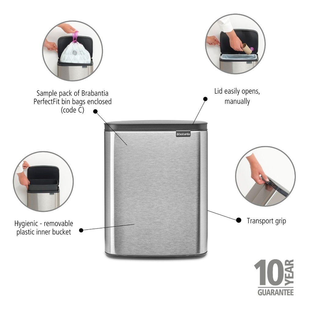 Prullenbak 12.0l Bo Brabantia fpp matt steel