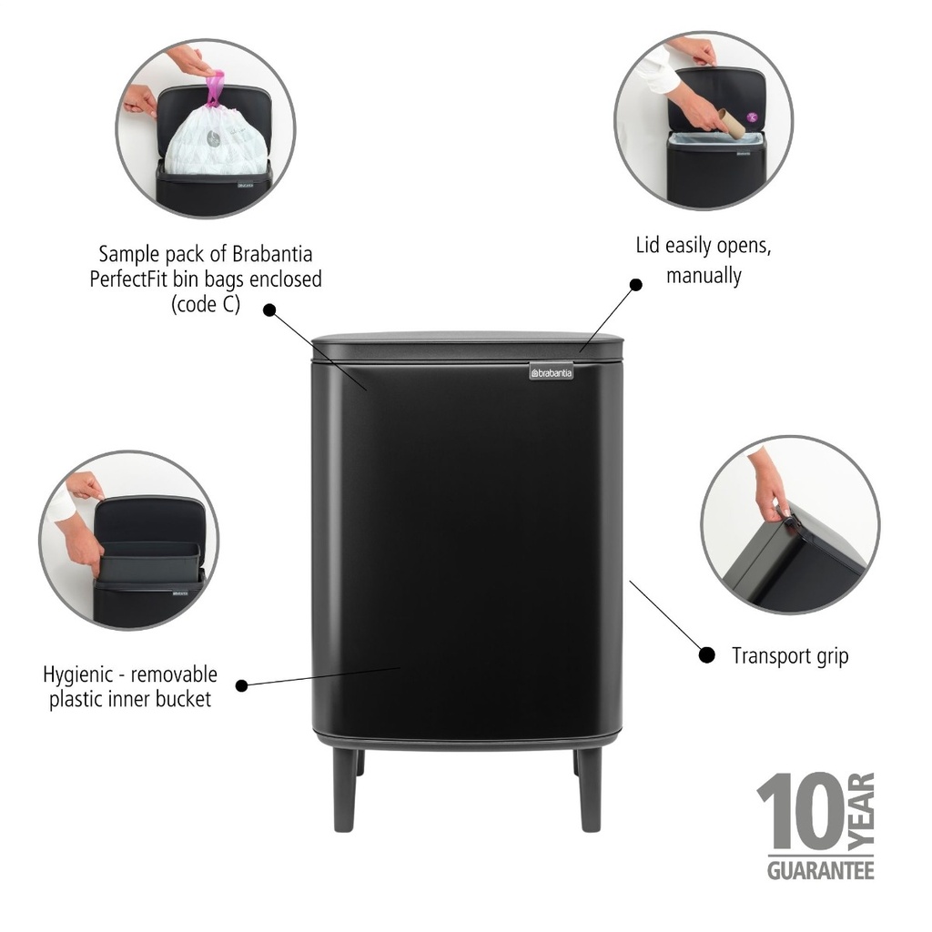 Prullenbak 12.0l Bo op poten Brabantia matt black
