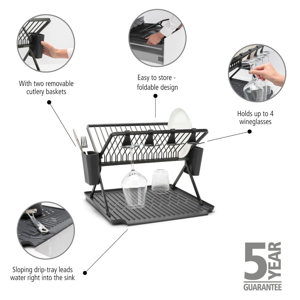 Afdruiprek inklapbaar sinkside Brabantia dark grey
