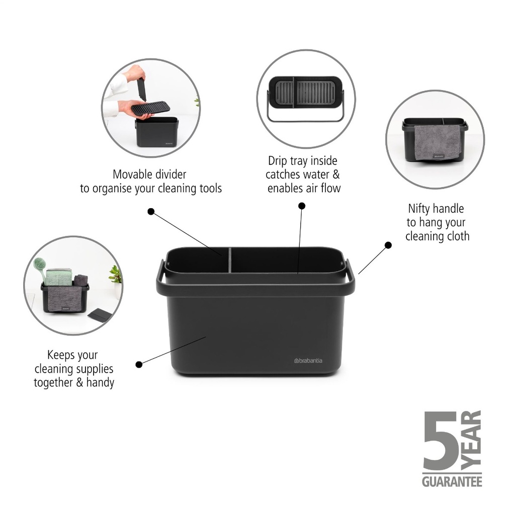 Afwasborstel m/zuignaphouder sinkside Brabantia dark grey