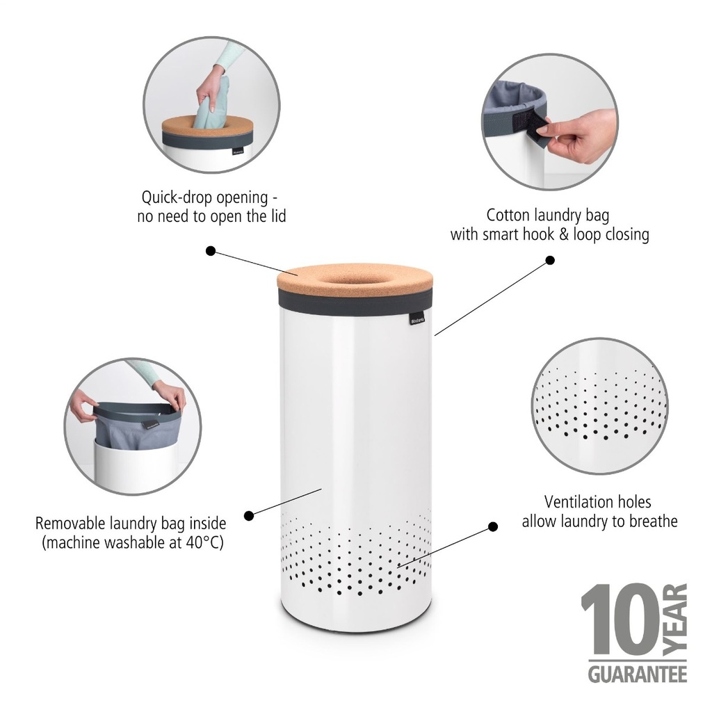 Wasbox m/kurken deksel 35.0l Brabantia white