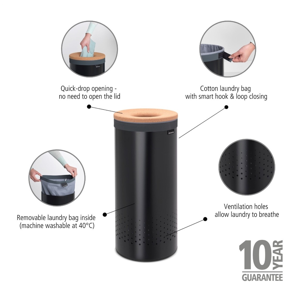 Wasbox m/kurken deksel 35.0l Brabantia matt black