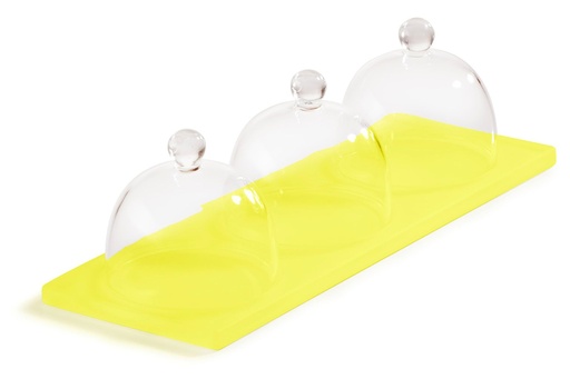 [515561] Serveerplateau met 3 cloches 25.0x9.0x(h)7.5cm Mealplak Sweety lemon Revol